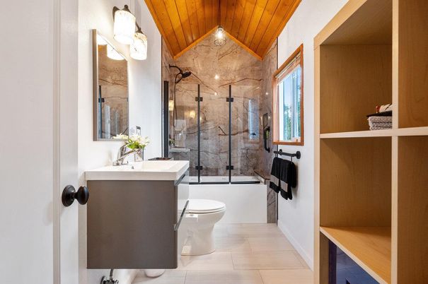 Bathroom, Glass Shower, Interior, Wooden Ceilings