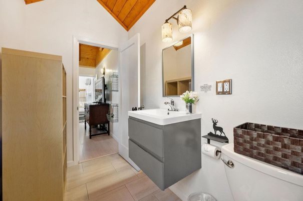 Bathroom, Interior, Wooden Ceilings, Wood Texture Flooring