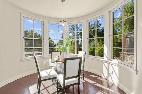 Dining room, Interior, Pendant Lights, Sun Room, Wood Texture Flooring