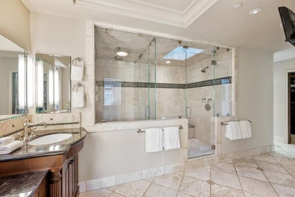 Bathroom, Glass Shower, Interior, Recessed Lighting