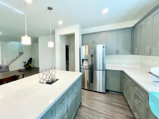 Interior, Kitchen, Pendant Lights, Recessed Lighting, Wood Texture Flooring