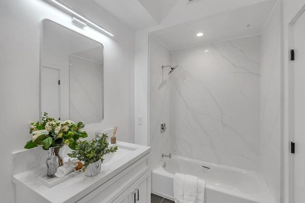 Bathroom, Interior, Marble Walls, Recessed Lighting