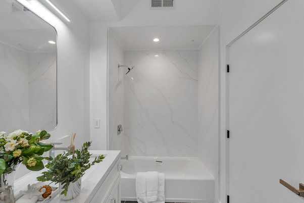 Bathroom, Interior, Marble Walls, Recessed Lighting