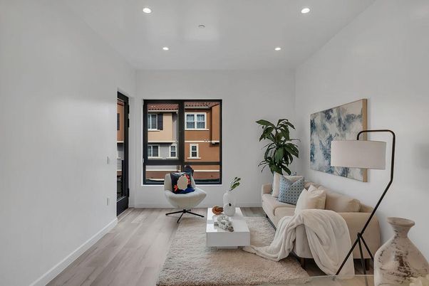 Home Office, Interior, Living room, Recessed Lighting, Wood Texture Flooring