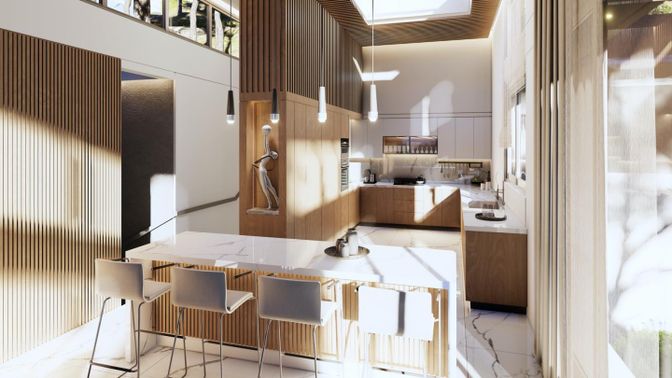 Interior, Kitchen, Marble, Pendant Lights