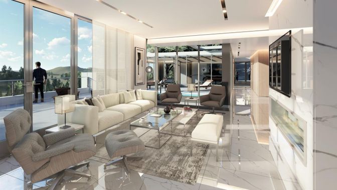Interior, Living room, Marble, Recessed Lighting