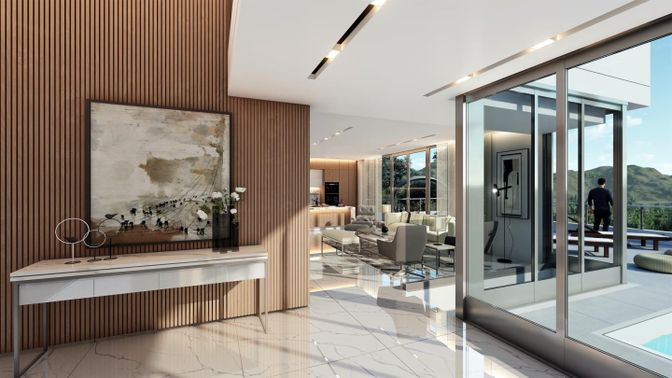 Interior, Living room, Marble, Recessed Lighting