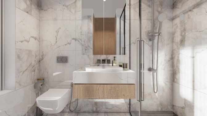 Bathroom, Interior, Marble Walls