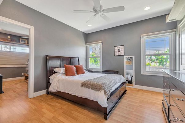 Bedroom, Interior, Recessed Lighting, Wood Texture Flooring
