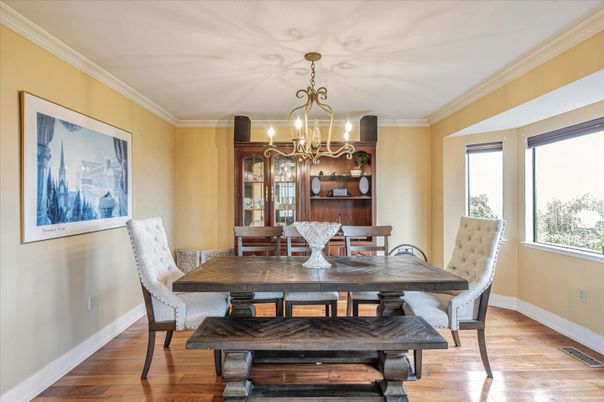 Chandelier, Dining room, Interior, Wood Texture Flooring