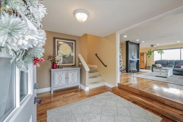 Fireplace, Interior, Recessed Lighting, Wood Texture Flooring
