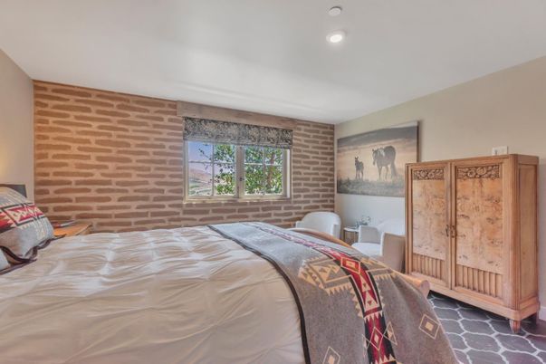 Bedroom, Interior, Recessed Lighting, Stone Walls