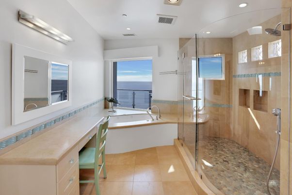 Bathroom, Glass Shower, Interior, Recessed Lighting, Water