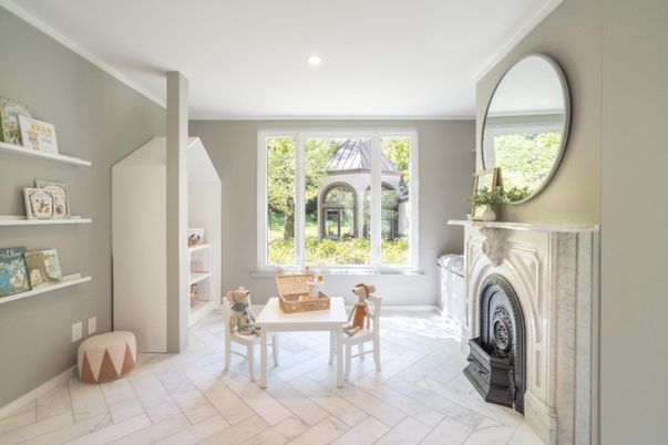 Fireplace, Interior, Marble, Recessed Lighting, Washer