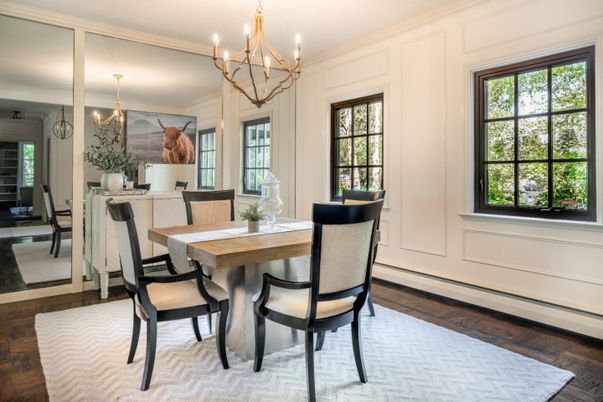 Chandelier, Dining room, Interior, Wood Texture Flooring