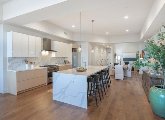 Interior, Kitchen, Living room, Pendant Lights, Recessed Lighting, Stainless Steel Appliances, Wood Texture Flooring