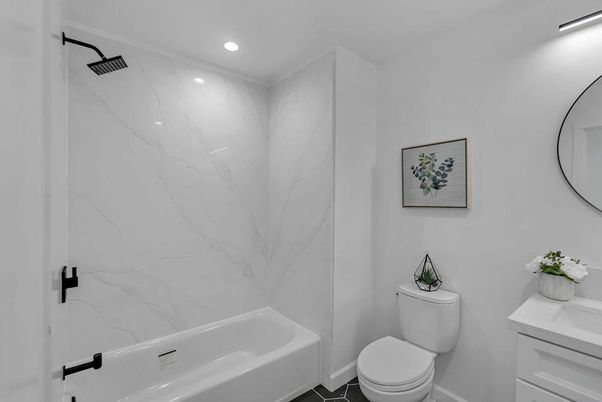 Bathroom, Interior, Marble Walls, Recessed Lighting