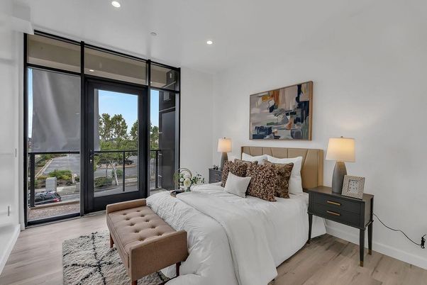 Bedroom, Interior, Recessed Lighting, Wood Texture Flooring