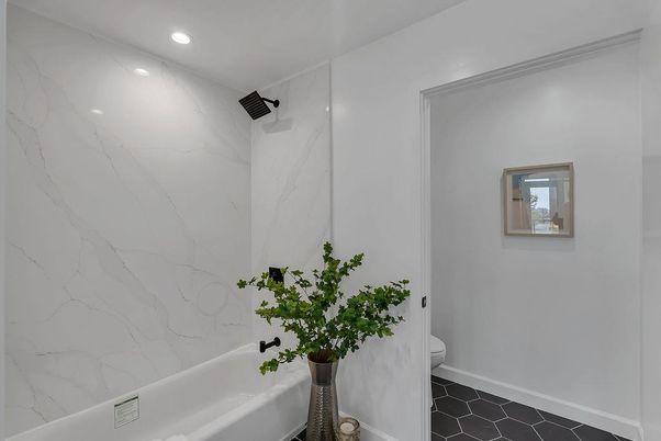 Bathroom, Interior, Marble Walls, Recessed Lighting