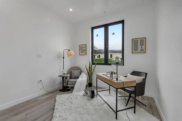 Home Office, Interior, Recessed Lighting, Wood Texture Flooring