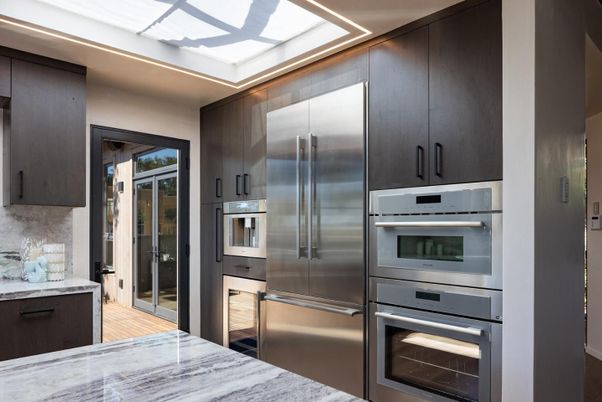Interior, Kitchen, Stainless Steel Appliances, Wood Texture Flooring