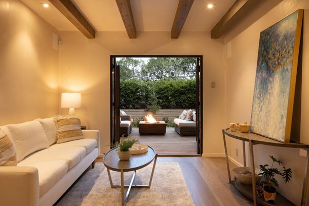 Interior, Living room, Recessed Lighting, Wooden Beams, Wood Texture Flooring