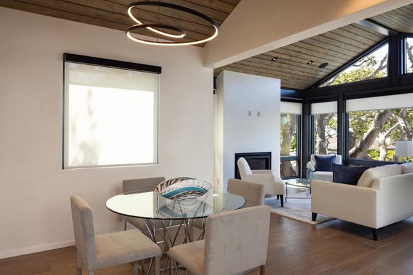 Dining room, Fireplace, Interior, Living room, Pendant Lights, Wooden Ceilings, Wood Texture Flooring