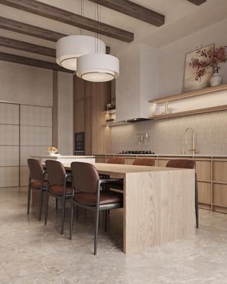 Interior, Kitchen, Pendant Lights, Wooden Beams