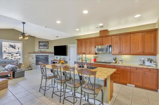 Dining room, Fireplace, Interior, Kitchen, Recessed Lighting