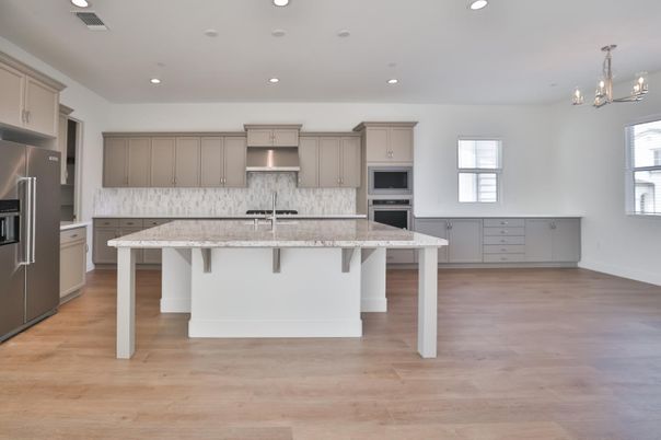 Chandelier, Interior, Kitchen, Recessed Lighting, Stainless Steel Appliances, Wood Texture Flooring