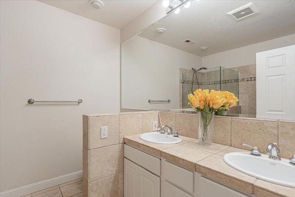 Bathroom, Dual Sink Vanities, Glass Shower, Interior, Tile Countertops