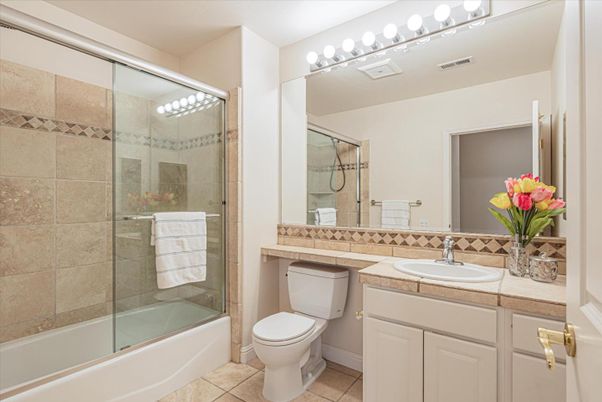 Bathroom, Glass Shower, Interior, Tile Countertops