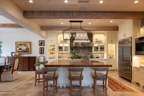 Interior, Kitchen, Pendant Lights, Recessed Lighting, Stainless Steel Appliances, Wooden Beams