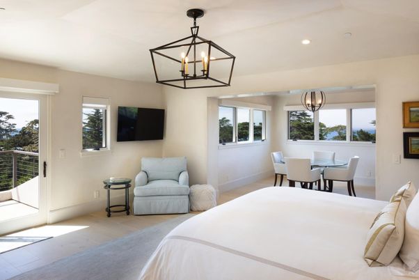 Bedroom, Chandelier, Dining room, Interior, Pendant Lights, Recessed Lighting, Wood Texture Flooring