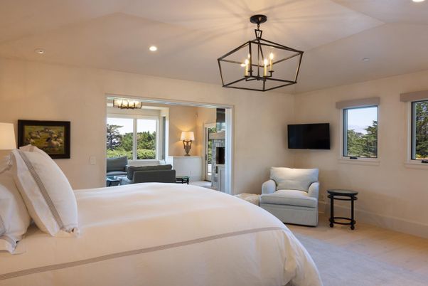 Bedroom, Interior, Pendant Lights, Recessed Lighting, Wood Texture Flooring