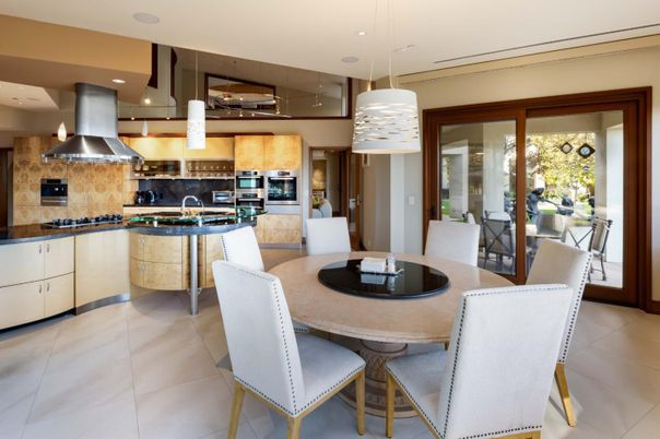 Dining room, Interior, Kitchen, Pendant Lights, Recessed Lighting, Stainless Steel Appliances