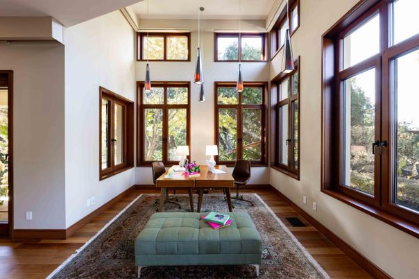 Dining room, Interior, Pendant Lights, Wood Texture Flooring