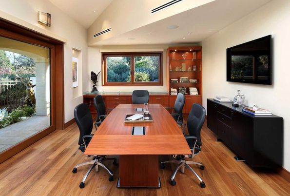 Home Office, Interior, Recessed Lighting, Wood Texture Flooring