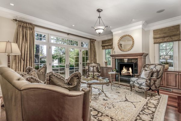Fireplace, Interior, Living room, Pendant Lights, Recessed Lighting, Wood Texture Flooring