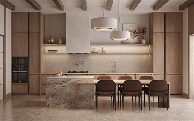 Interior, Kitchen, Pendant Lights, Wooden Beams