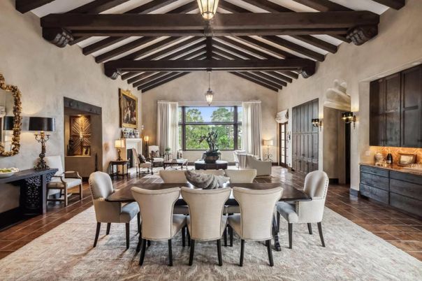 Dining room, Interior, Pendant Lights, Wooden Beams