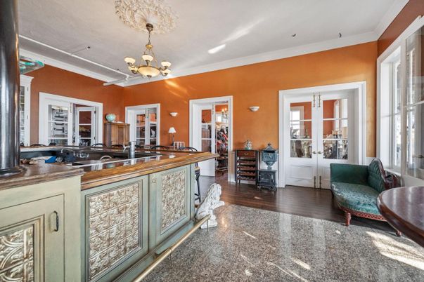 Chandelier, Interior, Kitchen, Recessed Lighting, Wood Texture Flooring