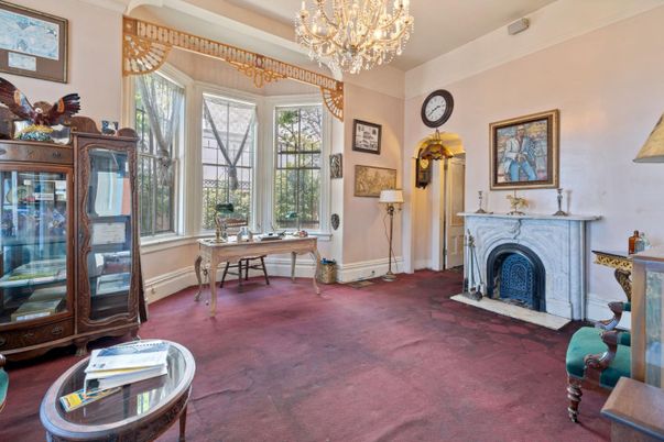 Chandelier, Fireplace, Home Office, Interior
