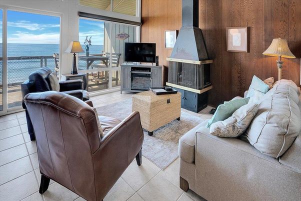 Fireplace, Interior, Living room, Water, Wooden Walls