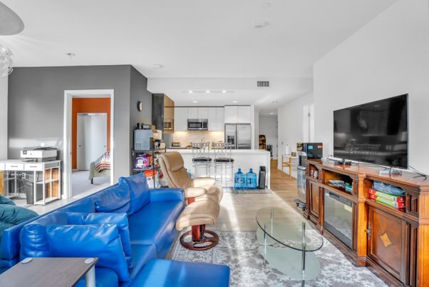 Interior, Kitchen, Living room, Recessed Lighting, Stainless Steel Appliances, Wood Texture Flooring