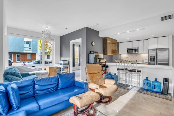 Chandelier, Dining room, Interior, Kitchen, Living room, Recessed Lighting, Stainless Steel Appliances, Wood Texture Flooring