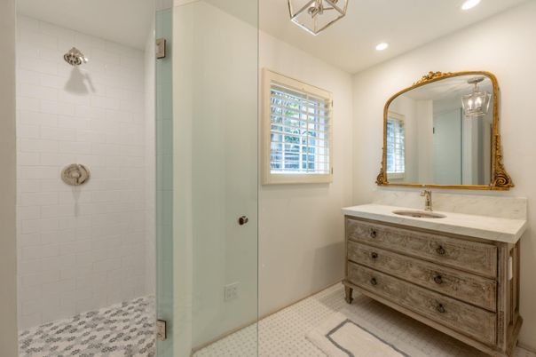 Bathroom, Glass Shower, Interior, Recessed Lighting