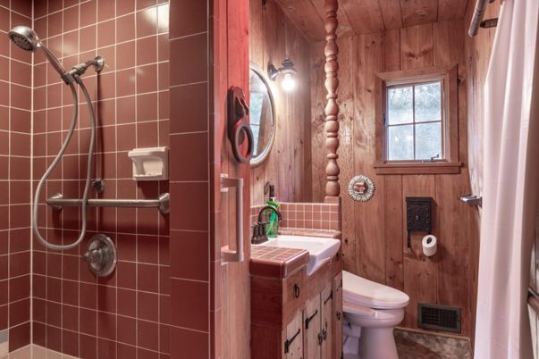 Bathroom, Interior, Tile Countertops, Wooden Walls