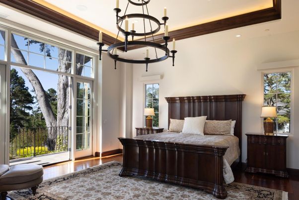 Bedroom, Interior, Pendant Lights, Recessed Lighting, Wood Texture Flooring