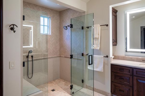 Bathroom, Glass Shower, Interior, Recessed Lighting